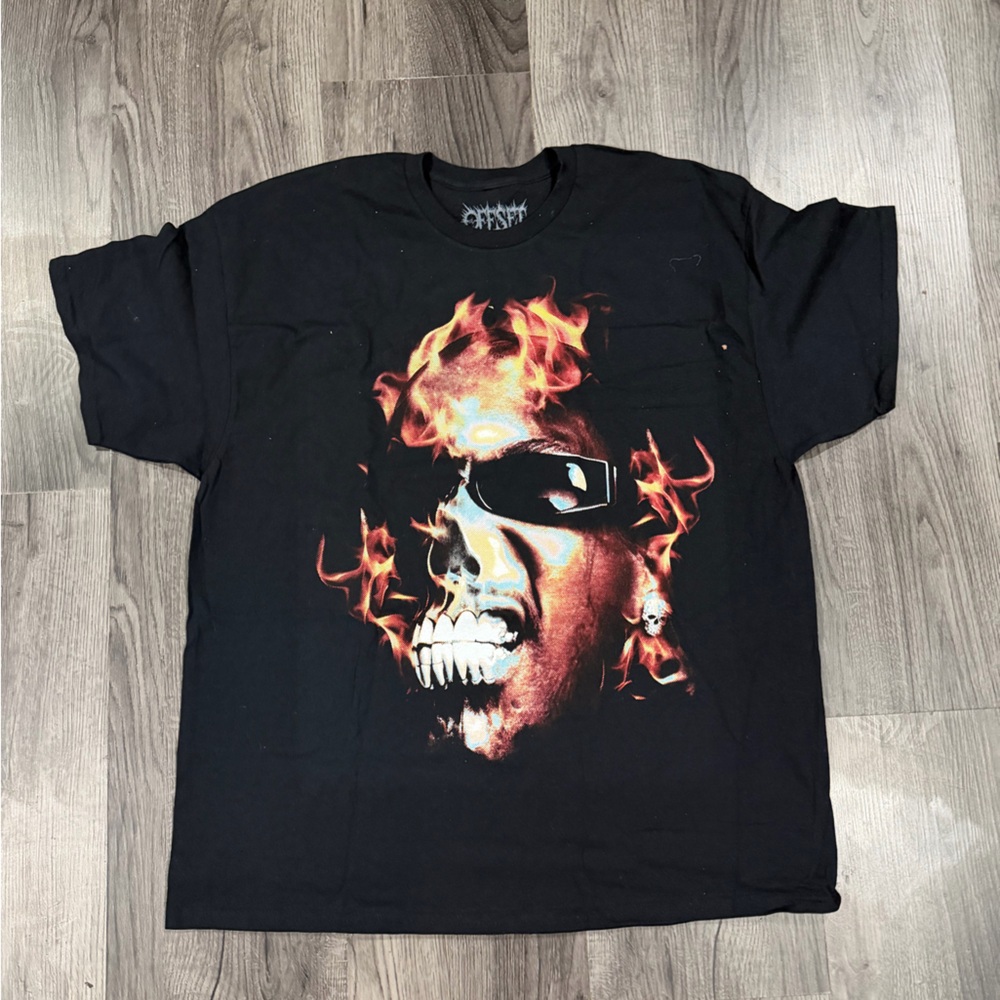 Vintage Offset Flaming Skull Black T-Shirt